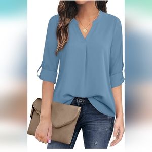Chiffon V Neck 3/4 Sleeve Top